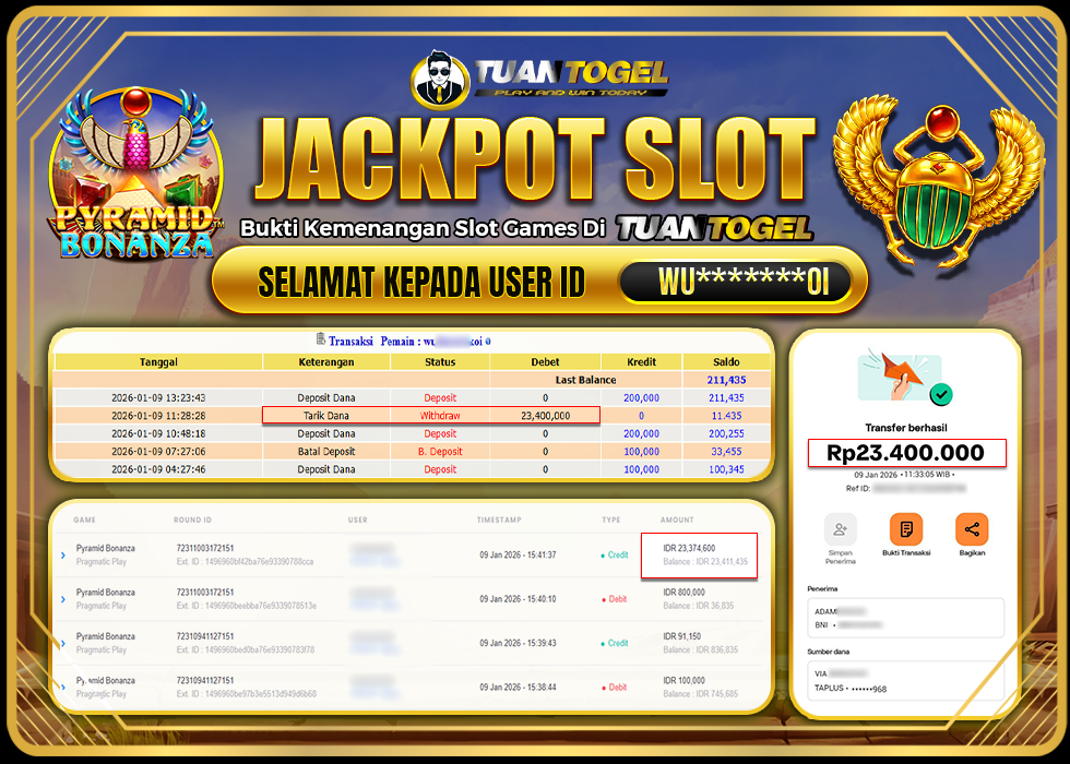 TUANTOGEL JACKPOT SLOT PYRAMID BONANZA Rp23.400.000, - LUNAS